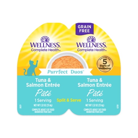 Wellness Complete Health Purrfect Duos Pate Tuna & Salmon Entree Cat Food, 2.64 oz., Case of 12