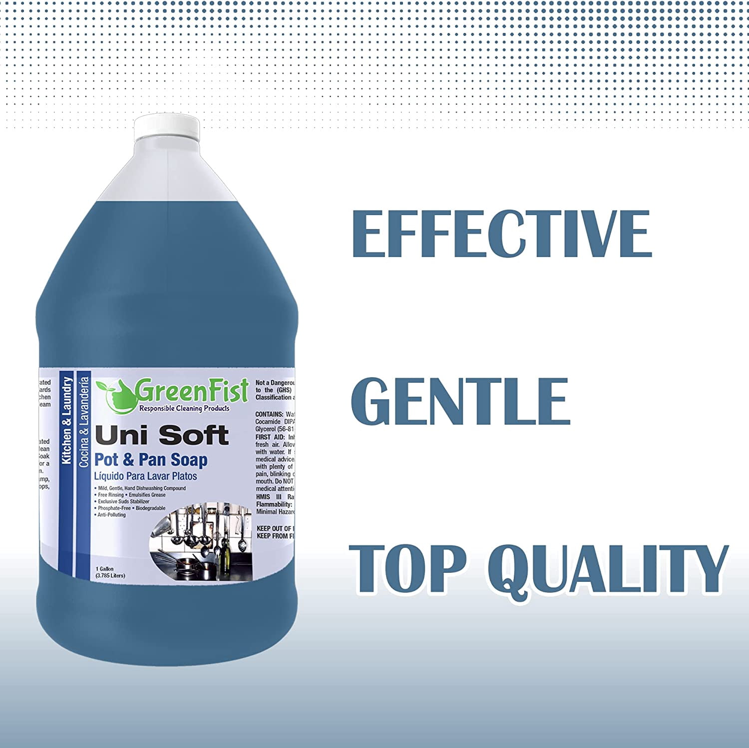 GreenFist Dish Soap Professional Detergent Liquid Pot & Pan Dish-Wash - Light or Heavy Use (1 Gallon Unisoft) (1 Gallon Green) (Blue Unisoft 1 Gallon)