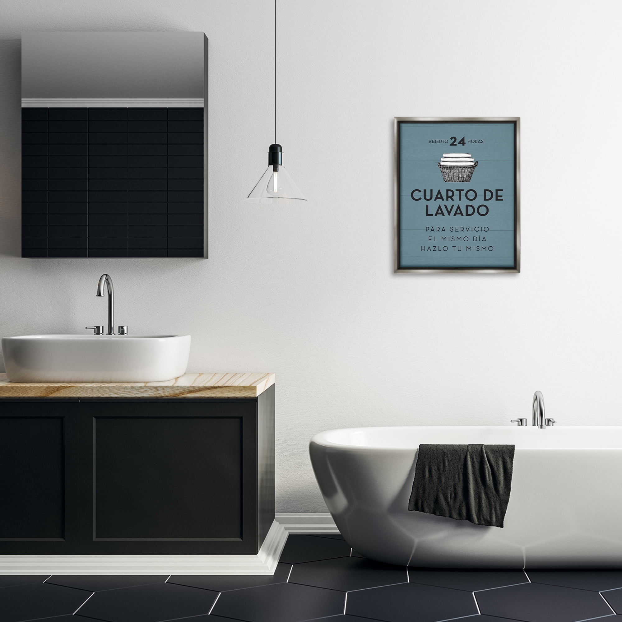 Stupell Industries Publicidad Día de Lavandería, Azul Bath & Laundry Painting Gray Floater Framed Art Print Wall Art, 17 x 21
