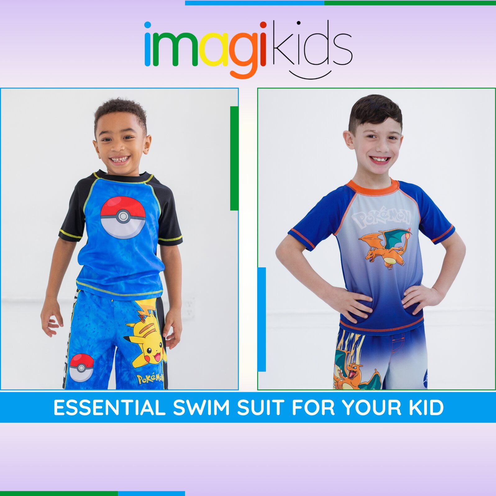 Pokemon Charizard UPF 50+ Rash Guard and Swim Trunks Outfit Set Little Kid to Big Kid