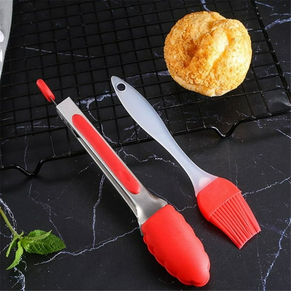 2pcs/Set Kitchen Tong & Oil Brush Cookware Utensils Food Grade Silicone Cooking Tong Clamp Accessories Salad Serving BBQ Tool