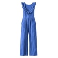 thumbnail image 6 of CHGBMOK Casual Summer Dressy for Women Ruffle Sleeveless Linen Jumpsuits with Pockets Wide Leg Pants, 6 of 7