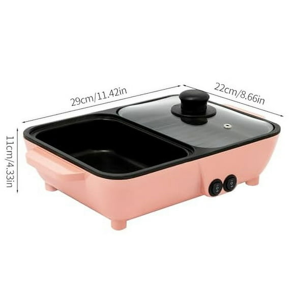 Hot Pot with Grill,2 in 1 Indoor Non-Stick Electric Hot Pot and Frying Pan,Independent Temperature Control,Portable Multifunctional Smokeless Korean BBQ Grill for Indoor Outdoor Pa