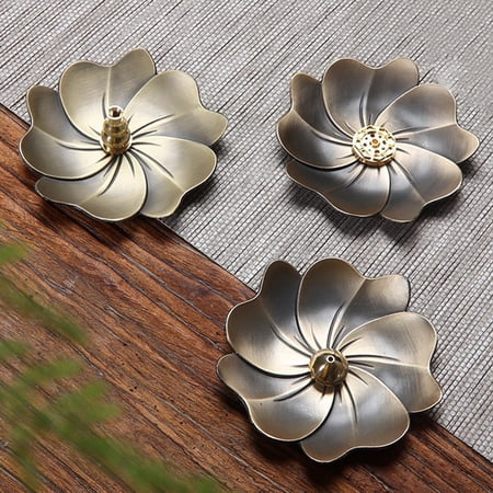 Dream Lifestyle Waterdrop Gourd Lotus Shape Brass Incense Stick Coil Burners Holder Censer Plate