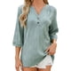 thumbnail image 3 of Blusas Elegantes e Informales para Mujer, Camisetas de 3/4 con Cuello en V y Puños Fruncidos. Verde Oscuro M, 3 of 10