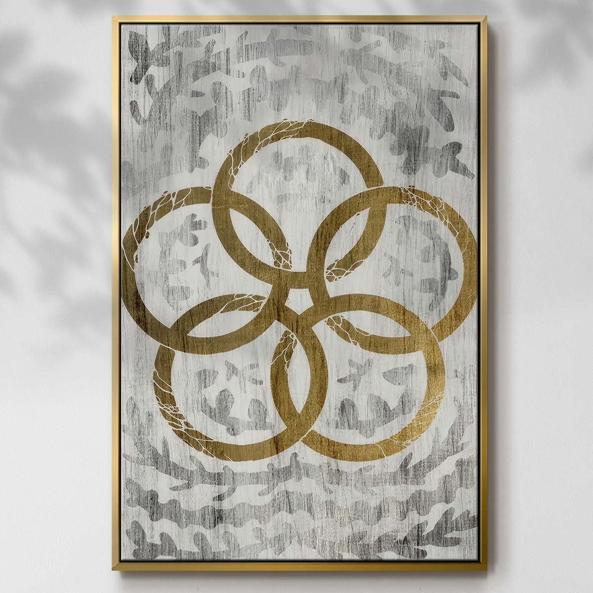 Five Golden Rings - Gold Leaf Holiday - Framed Gallery Wrapped Holiday Canvas - 27 x 41 - Gold Frame