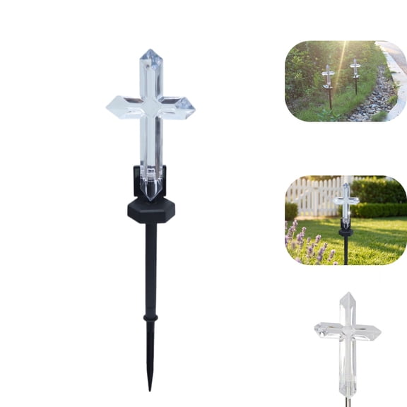 LED Solar Cross Garden Stake Light, Waterproof Outdoor Yard Decor For Lawn Garden, Memorial Cemetery Decoration, Warm White LED Light For Remembrance