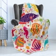 thumbnail image 4 of Sea Animals Soft Flannel Fleece Throw Blanket, Art Fish Seahorse Starfish Dolphin Coral Underwater Life Kids, Cozy Plush for Indoor and Outdoor Use, 70" x 90", Multicolor, by Ambesonne, 4 of 5