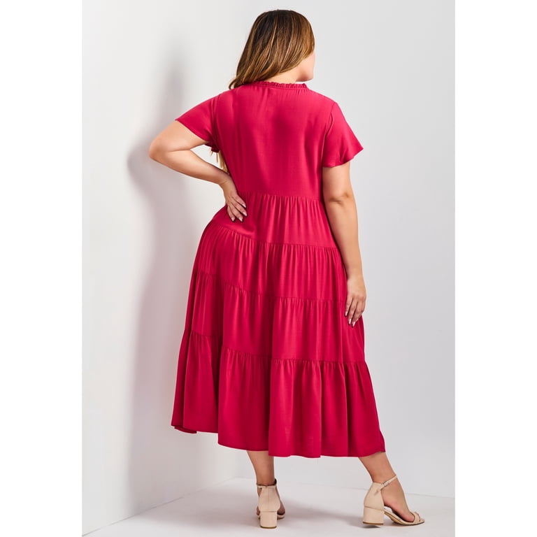 Avenue Women's Plus Size Lani Tiered Dress - Tango Red Avenue Women's Plus Size Lani Tiered Dress - Tango Red