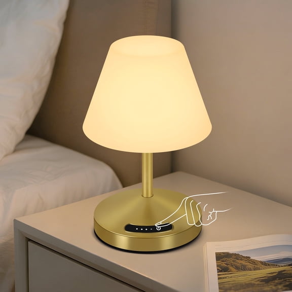 OUTON Rechargeable Cordless Table Lamp , 3-Color Dimmable Stepless Dimming Touch Control Wireless Mini Lamp Battery Operated Lamp For Bedroom Living Room