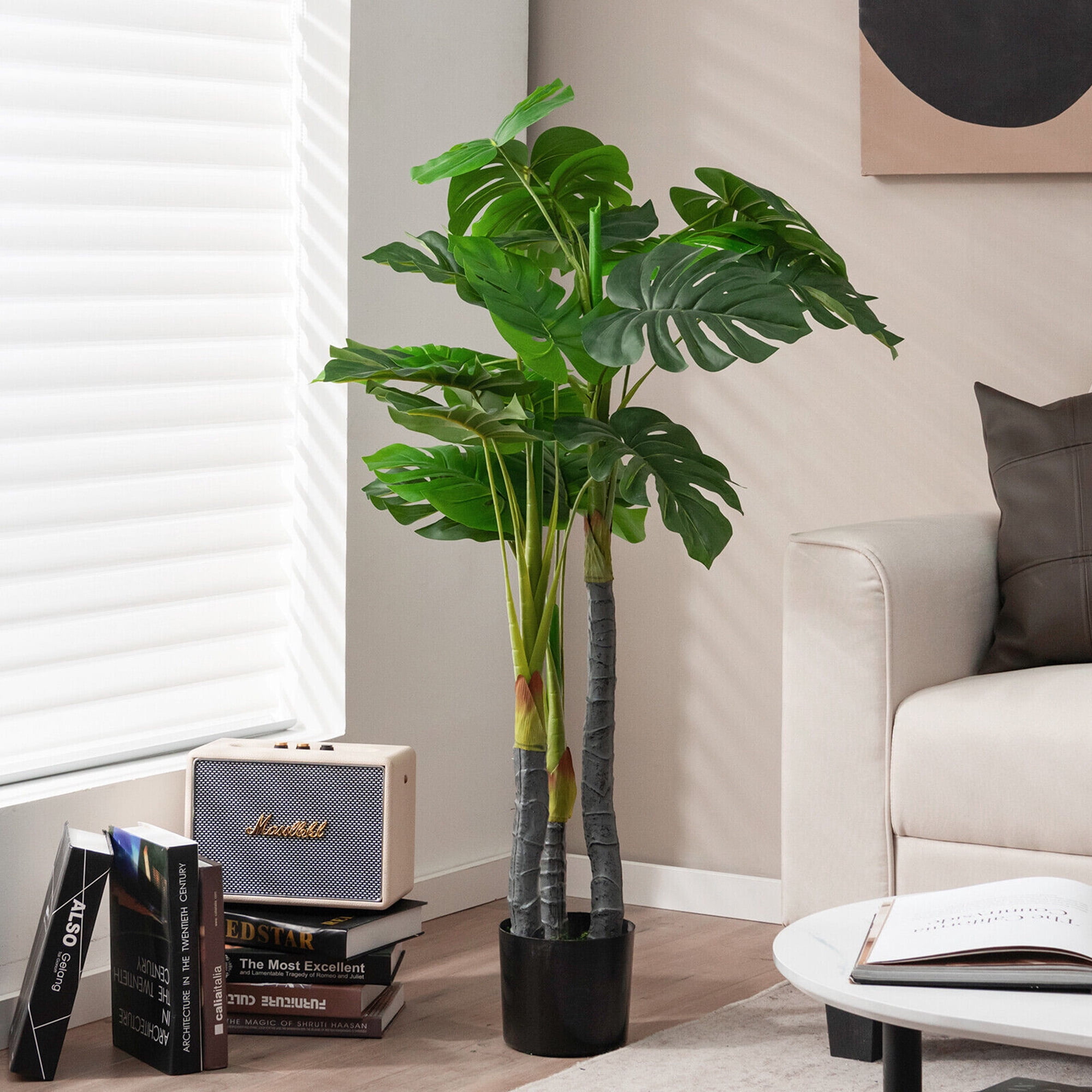 Gymax 4FT Artificial Tree Artificial Monstera Palm Tree Fake Plant for Indoor Outdoor