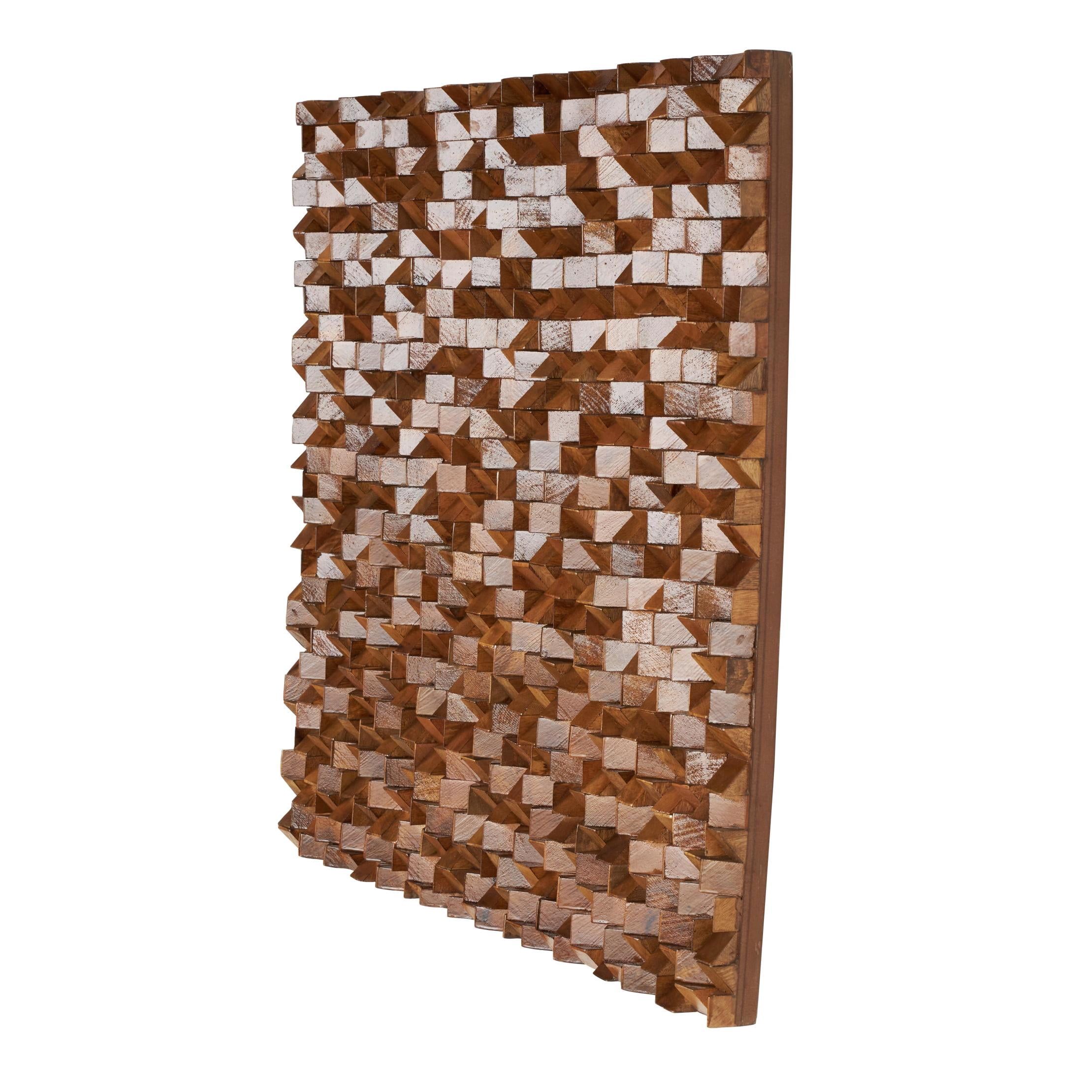 DecMode Brown Mango Wood Handmade 3D Cube Inspired Geometric Wall Decor
