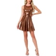thumbnail image 1 of Vestido sin mangas de cintura alta brillante y ajustado para mujer Inspire Chic, mini vestido marrón M, 1 of 6