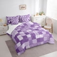 thumbnail image 3 of Homewish Dreamy Plum Square Bedding Comforter Set 7pcs for Kids, Abstract Buffalo Piald Queen Bedding Sets, Vintage Oil Printing Reversible Queen Sheet Sets, Breathable Home Decor, 3 of 7
