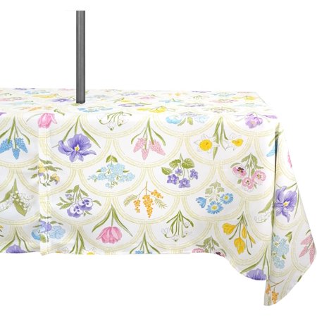 

Wish Tree Outdoor Tablecloth with Umbrella Hole and Zipper Rectangle Patio Table Cloth with Umbrella Hole Fabric Waterproof Colorful Flower Tablecloth for Spring/Summer/Party/Picnic