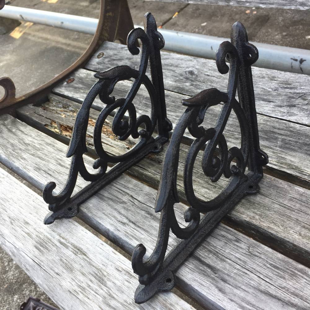 2× Black Antique Style Cast Iron Bracket Garden Braces Rustic Shelf Support Kits