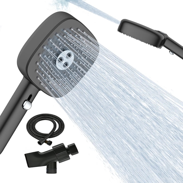 FEELSO Regadera de Mano con Filtro, Cabezal de Regadera de Alta Presión, 4 Modos, Ducha para Baño con Manguera, Negro