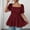 Wine, variant on Womens Plus Size Square Neckline Ruffled Blouse Short Sleeve Slim Fit Sweet Casual Summer Top Black XXL