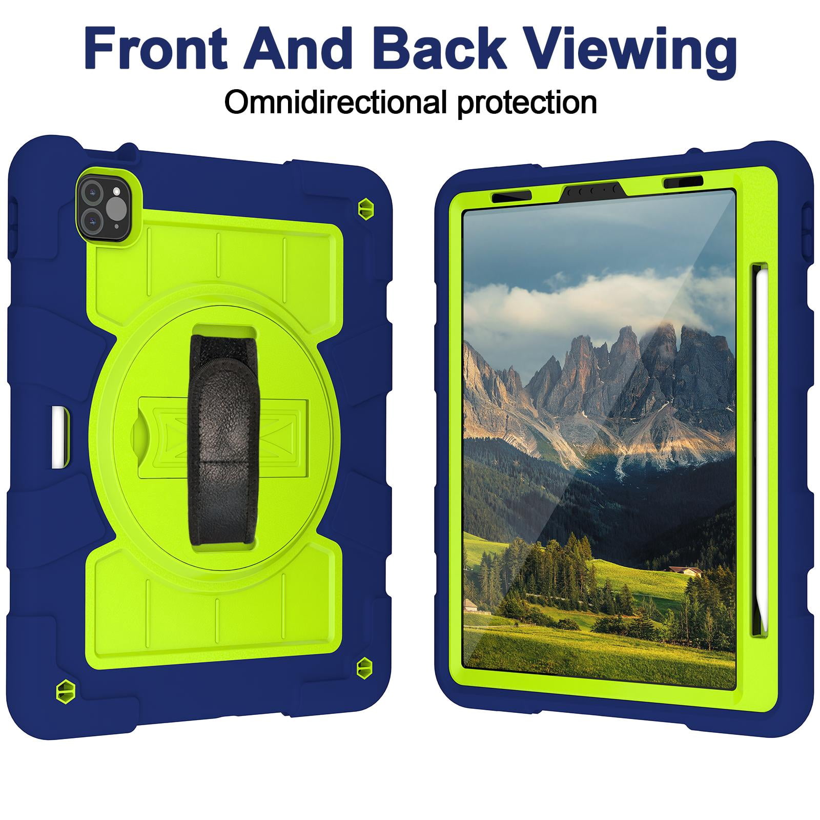 Shockproof Case for Apple iPad Air 11 Inch M4 M3 M2 2026/2025/2024, with Pencil Holder iKids Friendly Hand Strap Shoulder Strap Kickstand Anti-Scratch Case Cover for iPad Air 11",Darkblue