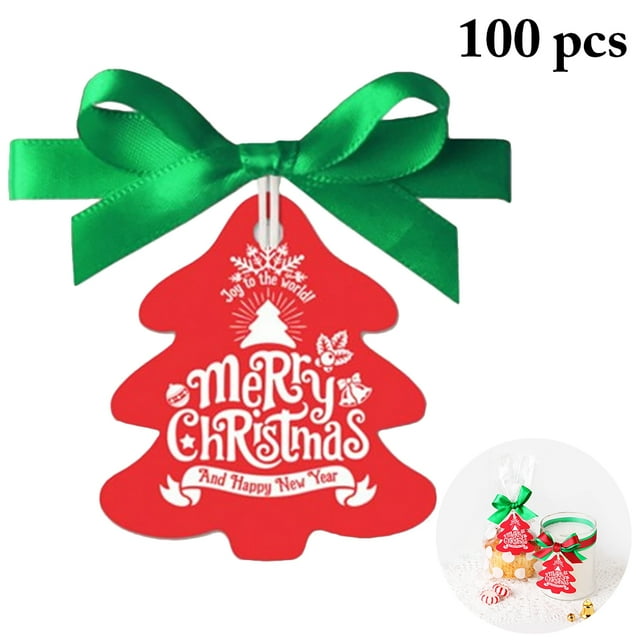 100PCS Christmas Hanging Tag Xmas Tree Shape Decorative Gift Tag Paper Tag
