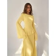 thumbnail image 6 of Light Yellow Womens Off-Shoulder Flare Sleeve Ruffle Peplum Waist Maxi Dress, 6 of 8