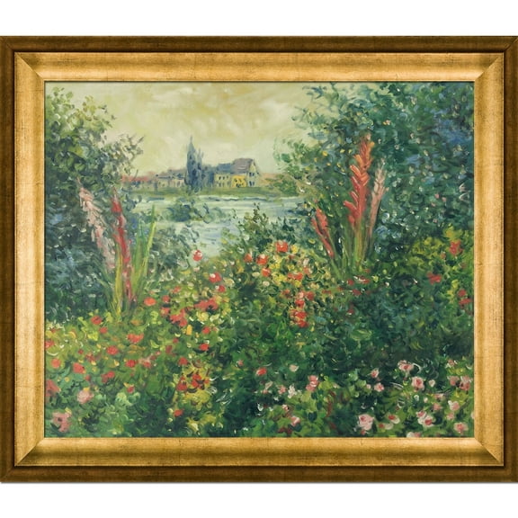 La Pastiche Claude Monet 'Flowers at Vetheuil' Hand Painted Framed Canvas Art