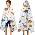 thumbnail image 3 of White Dinosaurs Geometric Plants Pattern Hooded Bath Towel，60"x35" for Ages 3 To 12 Kids, Quick Dry Lightweight Soft Microfiber Hood Beach Towel Cover Up for Kids, 3 of 7