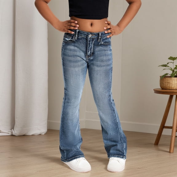 Bell Bottom Jeans For Girls Slim And Tall Pants Kids Dress Pants With Pockets Flare Leg Pants Girl Grey Pants Trendy Clothes For Girls Leggings Size 11-12 Years