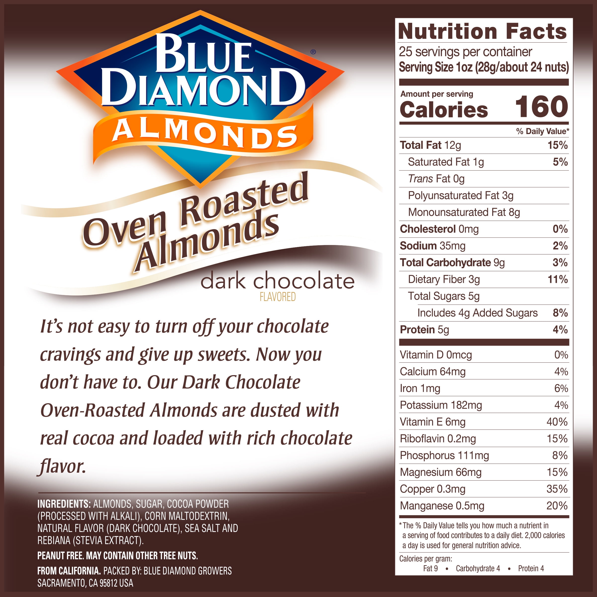 Blue Diamond Almonds, Dark Chocolate Cocoa Dusted Almonds, 100 calorie packs (32 count)