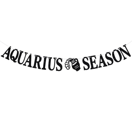 Aquarius Season Banner, Big Capricorn Energy Bunting Sign, 12 Constellation Theme Happy Birthday December/January Horoscope Birthday Party Decorations Supplies, Black Glitter
