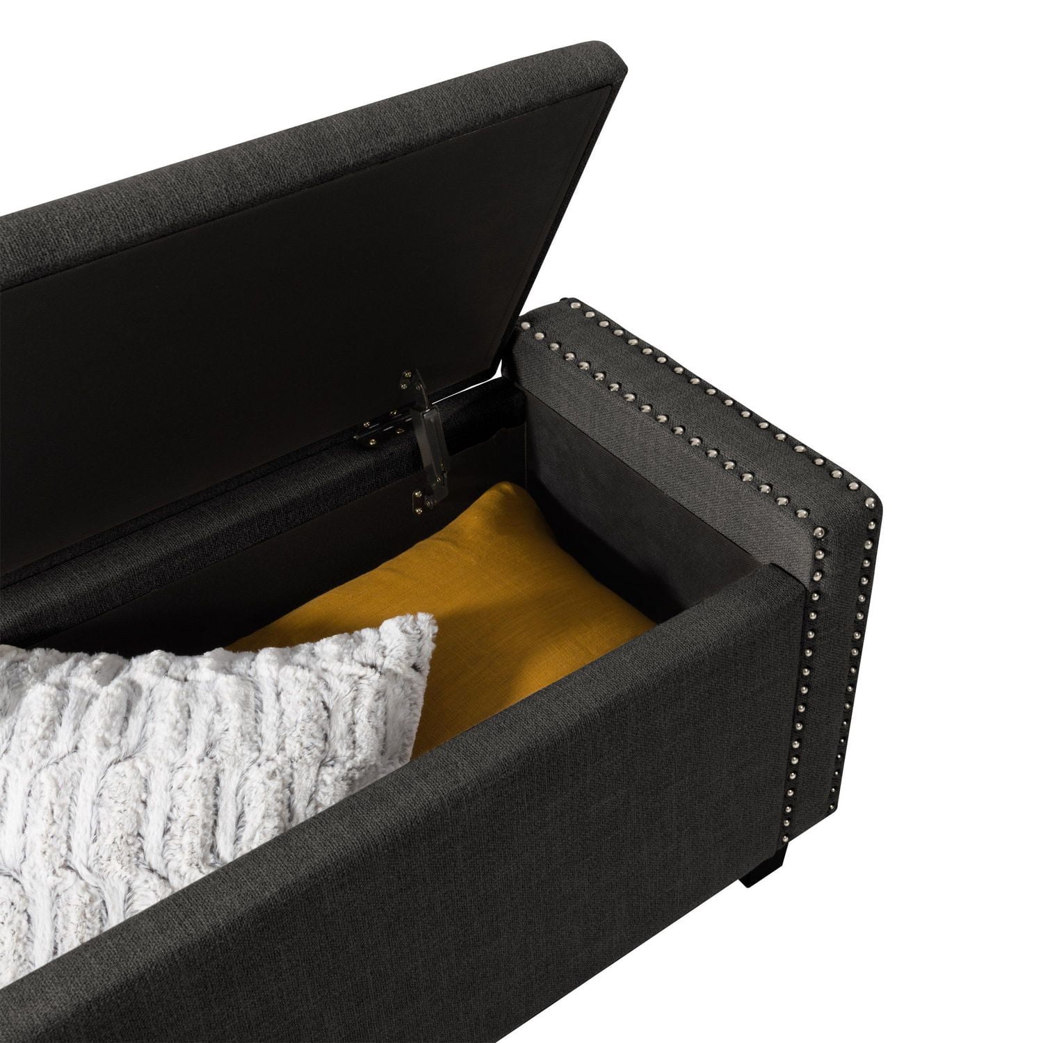 CorLiving Boston Fabric Upholstered Storage Ottoman with Nail Head Accents and Sturdy Plastic Feet