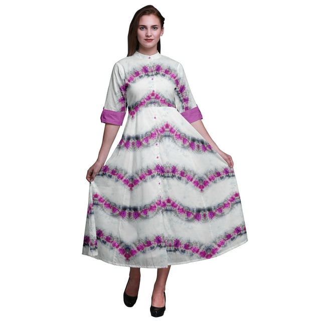 Bimba Robe Longue Décontractée d'Été Maxi Sans Manches à Fente avant Imprimée Teinture sur Nœuds pour Femmes - X-Grand
