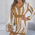 thumbnail image 4 of Lovskoo Sweater Dress for Women Trendy Casual Long Sleeve Bodycon Dress V-Neck Ladies Print Outing Dresses Khaki, 4 of 8