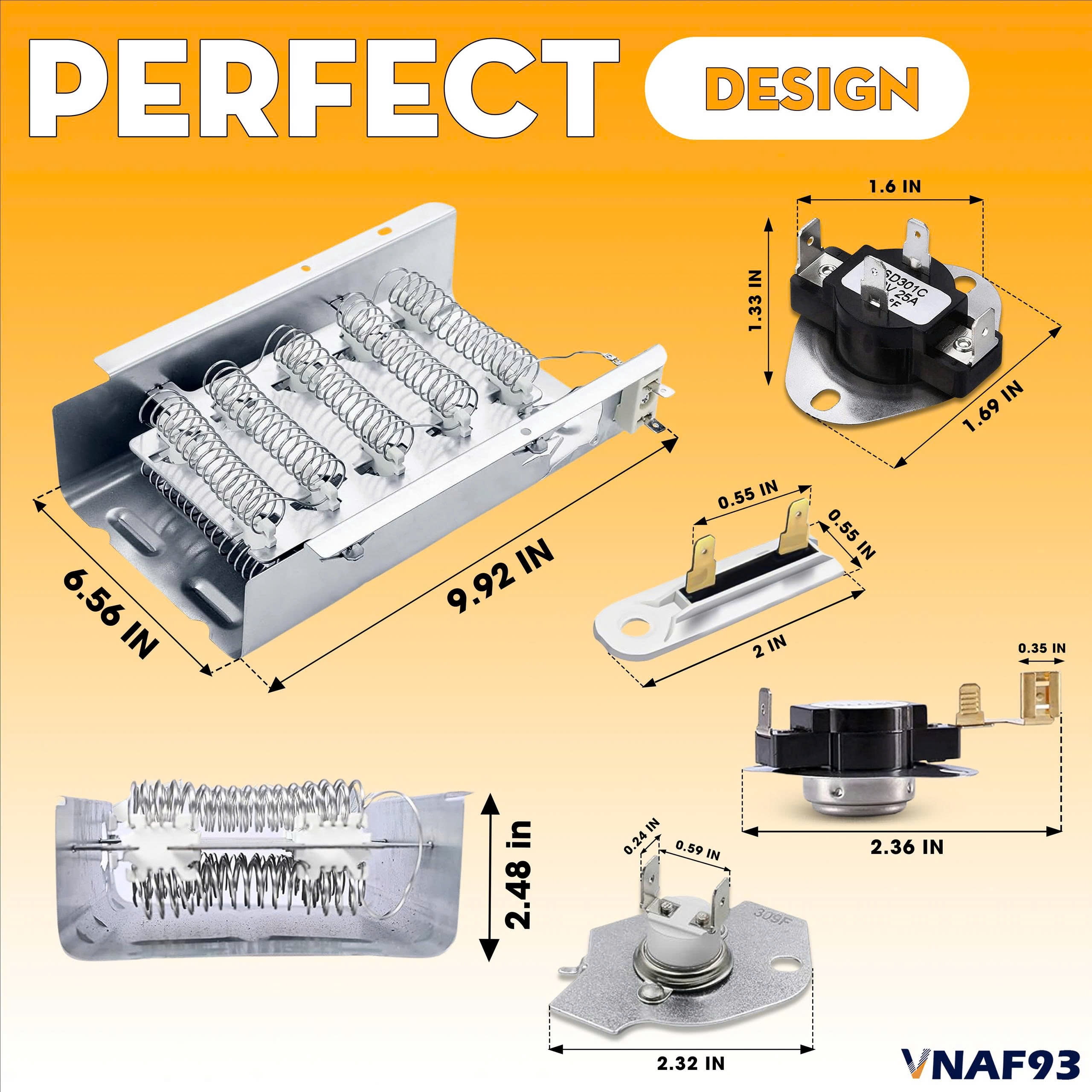 VNAF93 Upgraded Dryer Heating Element for Amana NED4655EW1 WED4815EW1 , Roper REX4635EW1 and Kenmore 70 80 Series Model 110 with Thermostat Kit Fuse