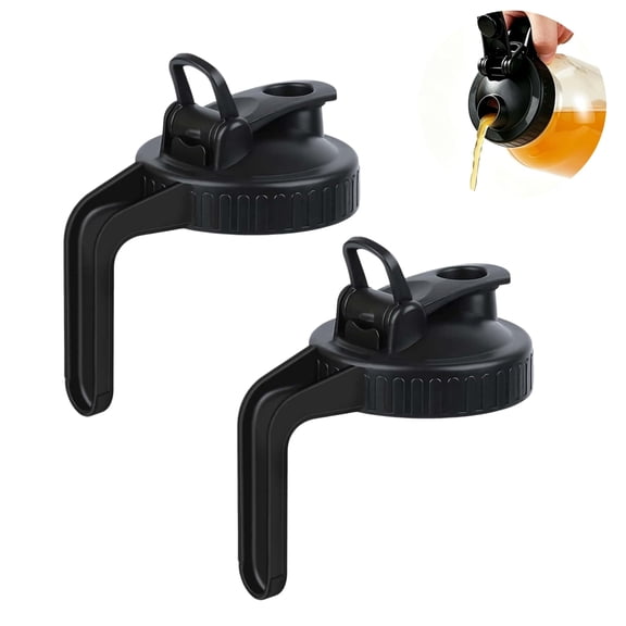 Wide Mouth Mason Jar Pour Spout Lid - 2 Pack Black Airtight Pour Spout Lid with Handle, Turns your Mason Jar into Pitcher, BPA Free & Durable Flip Cap Lids Easy to Clean Fit for Canning Jars