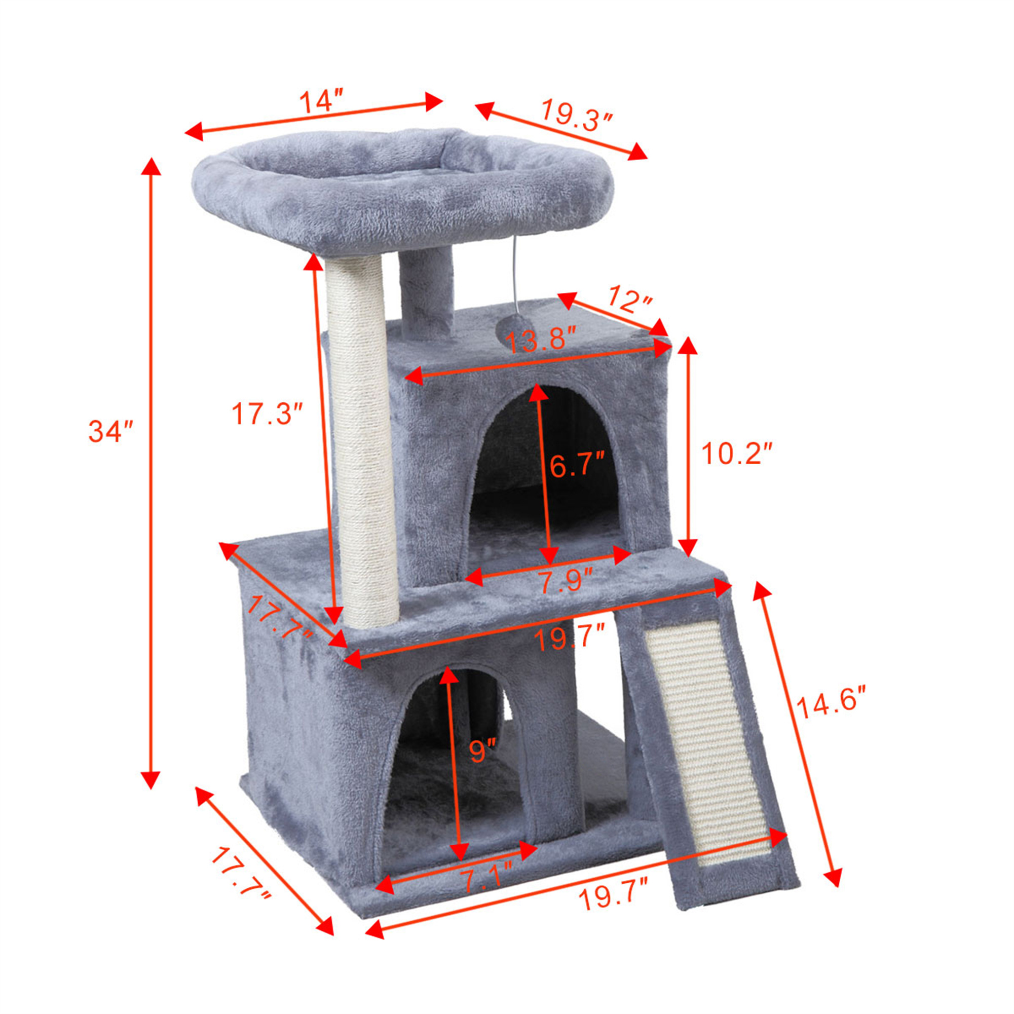 Senbabe 60" Multi-Level Cat Tree Tower with Condo for Large/Midium Cats, Light Gray