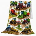 thumbnail image 2 of YShenghong Colorful Tractors Harvesters And Farm Machinery In Action Printed Flannel Blanket, 2 of 7