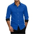 thumbnail image 2 of Men's Solid Color Long Sleeve Button-Down Casual Shirt Turndown Collar Fashion Top, 2 of 7