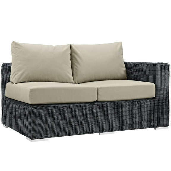 Lounge Loveseat Sofa, Beige, Rattan, Wicker, Outdoor Patio Balcony Cafe Bistro Garden Hospitality Restaurant, Modern Contemporary HB32757