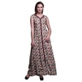 thumbnail image 1 of Bimba Leaves Women V Neck Sleeveless Front Slit Casual Maxi Printed BohoÂ&nbsp;Dress-Small, 1 of 5