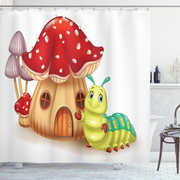 Ambesonne Caterpillar Shower Curtain, Mushroom House Bug, 69"Wx75"L, Multicolor