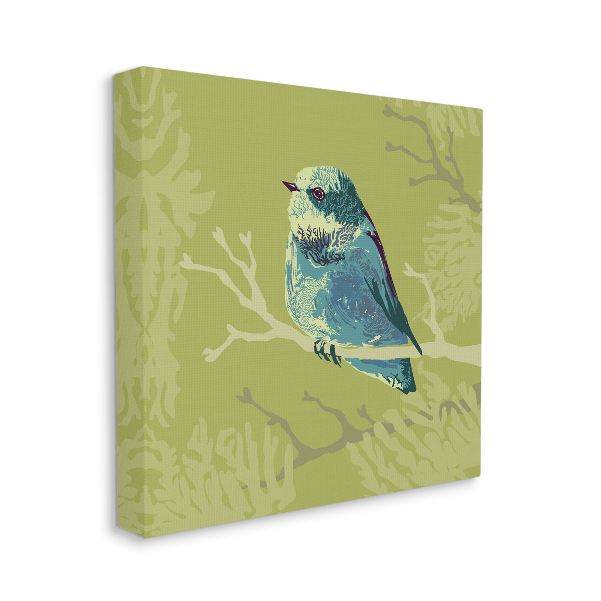 Stupell Industries Small Blue Bird Perched Modern Layered Botanicals Graphic Art Gallery Wrapped Canvas Print Wall Art, Design by Verbrugge Watercolor