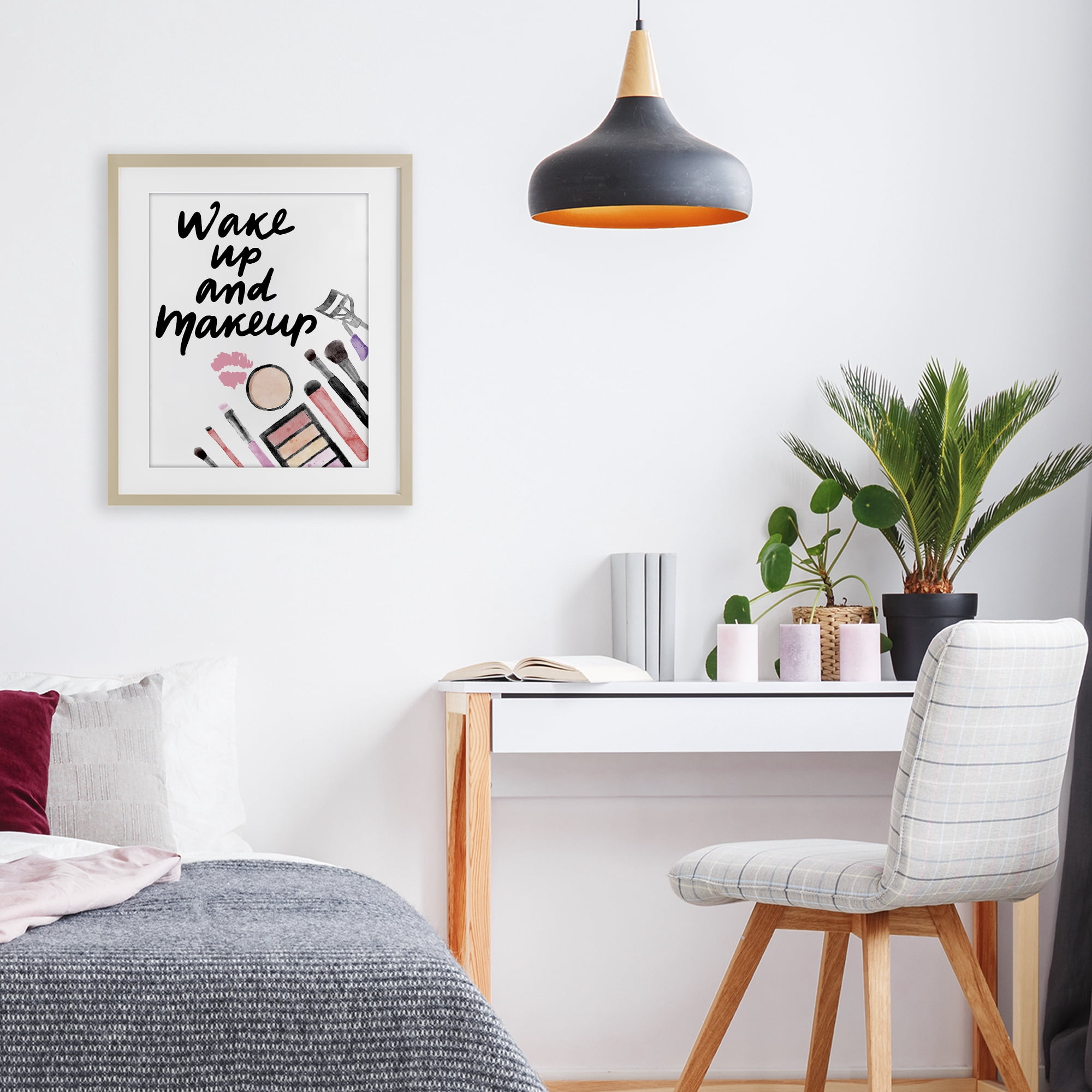 Stupell Industries Wake Up & Makeup Birch Framed Print Under Glass, design by Jesse Keith