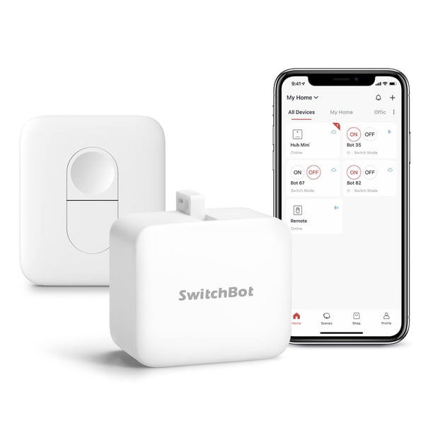 SwitchBot Smart Switch Pusher con control remoto - Control sin cableado con temporizador de aplicación y control remoto Bluetooth Agregue SwitchBot Hub Mini para que sea compatible con Alexa Google Ho