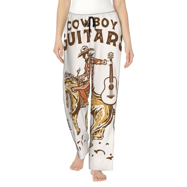 Balery Cowboy Rodeo Guitar Pantalones de pijama para mujer, pijamas ultraligeros, pantalones de estar por casa-Medium