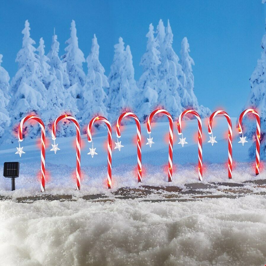 Candy Cane Outdoor Christmas Decor Solar Powered Star Path-light Stakes