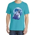 thumbnail image 2 of Wild Bobby, Wolf Howling at The Moon, Animal Lover, Garment-Dyed Washed Look Short Sleeve T-Shirt, Blue Lagoon, Small, 2 of 3