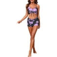 thumbnail image 2 of Conjuntos de bikini floral tropical para mujeres INSPIRE CHIC de 2 piezas con tirantes ajustables y pantalones cortos de baño, en negro y púrpura., 2 of 5