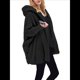 thumbnail image 2 of Chaqueta con Capucha y Cuello en V de Larga de Color Liso para Mujer, Informal, Holgada, de Felpa, Sin Botones. Negro L, 2 of 7