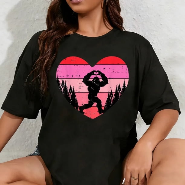 Camiseta de Bigfoot con Mano en Forma de Corazón para Mujer - 100% Algodón Día de San Valentín